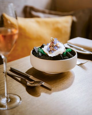 Philipp Lange’s description of grilled oyster sounds simply superb. The menu reads ‘Gillardeau no.0, grilled, sake kasu, cauliflower, cucumber, rice vinegar’.