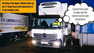 FSD Driver Markus picks up his 15-tonne truck and manoeuvres it to the loading ramp.