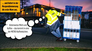 Markus zatrzymuje się na czterech stacjach - od stołówki po kuchnię kawową - w METRO Campus.