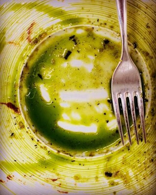 Finished plate of food with fork