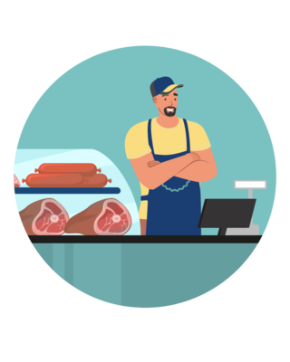 Sono necessari energia e personale affinché il cliente possa acquistare la carne bovina al mercato. 