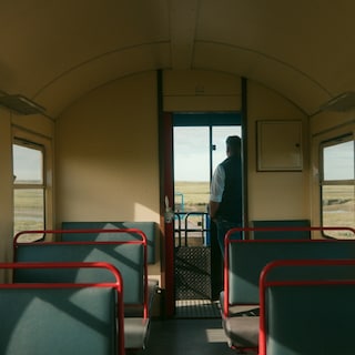 His daily business: Thomas Bonk in a train on this way to a customer
