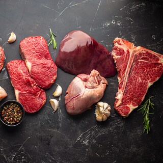 Various cuts of meat and offal